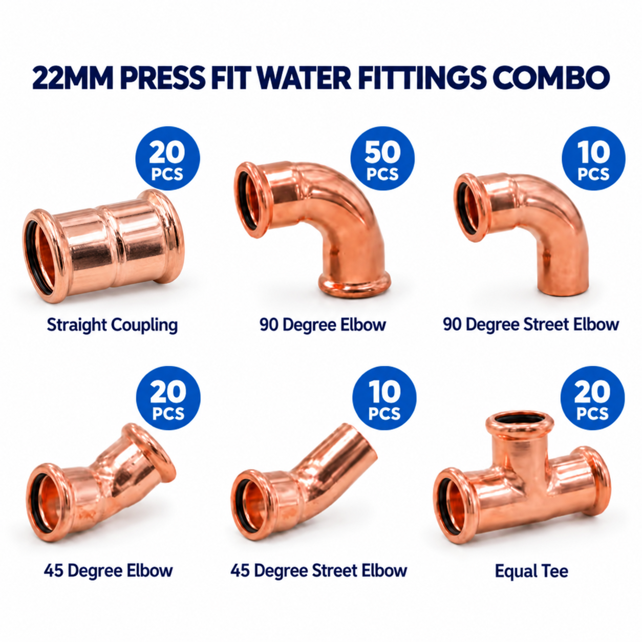 22mm Press Fit Water Fittings Combo Pack - 130 Pieces